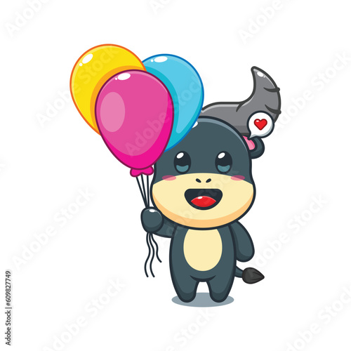 buffalo with balloon cartoon vector illustration.