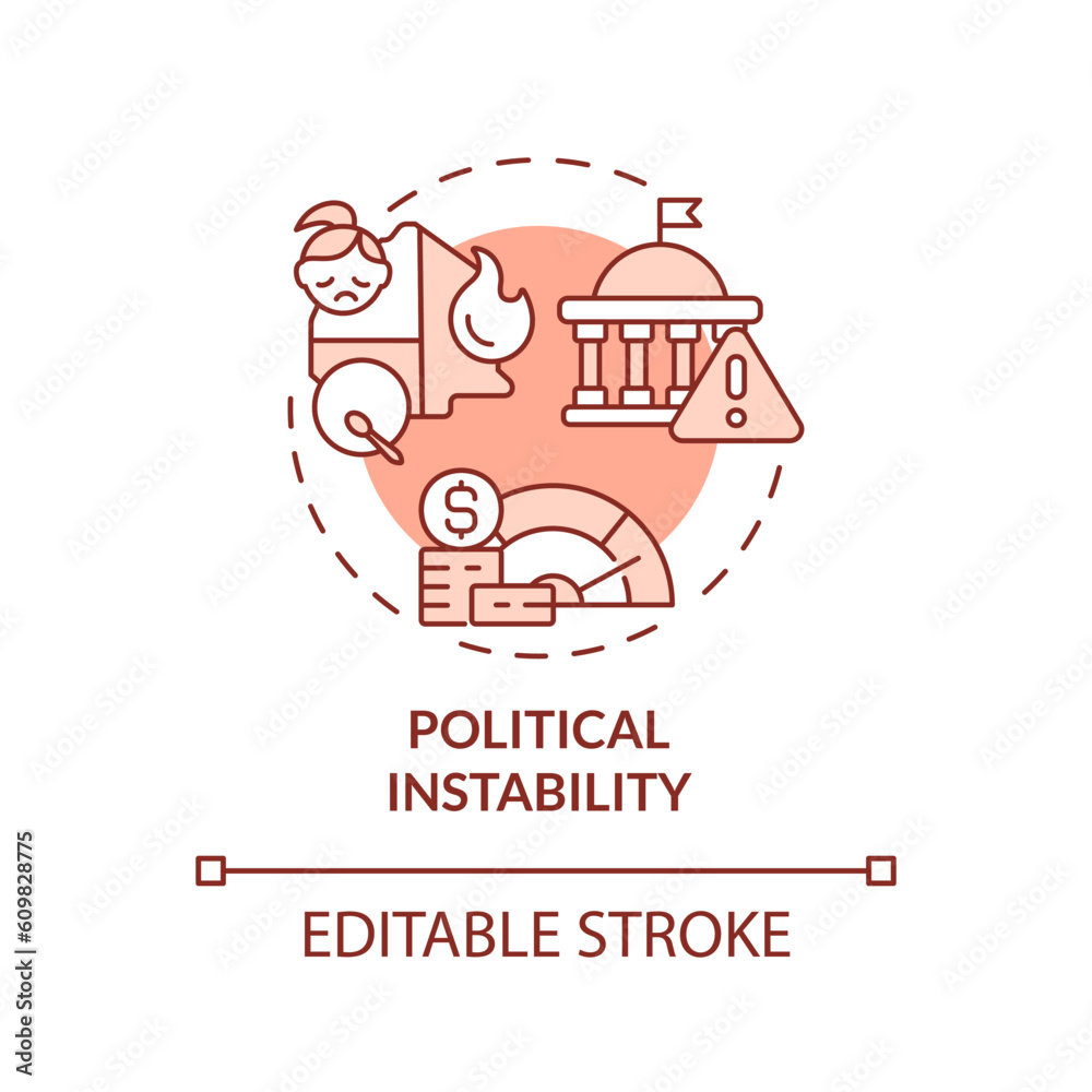 Political instability red concept icon. County government. Economic crisis. Global change. Conflict zone. Social unrest abstract idea thin line illustration. Isolated outline drawing. Editable stroke