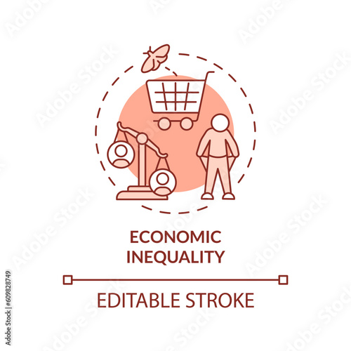 Economic inequality red concept icon. Basic need. Income disparity. Social difference. Financial crisis. Wealth gap abstract idea thin line illustration. Isolated outline drawing. Editable stroke