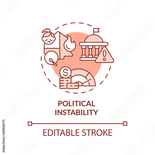 Political instability red concept icon. County government. Economic crisis. Global change. Conflict zone. Social unrest abstract idea thin line illustration. Isolated outline drawing. Editable stroke