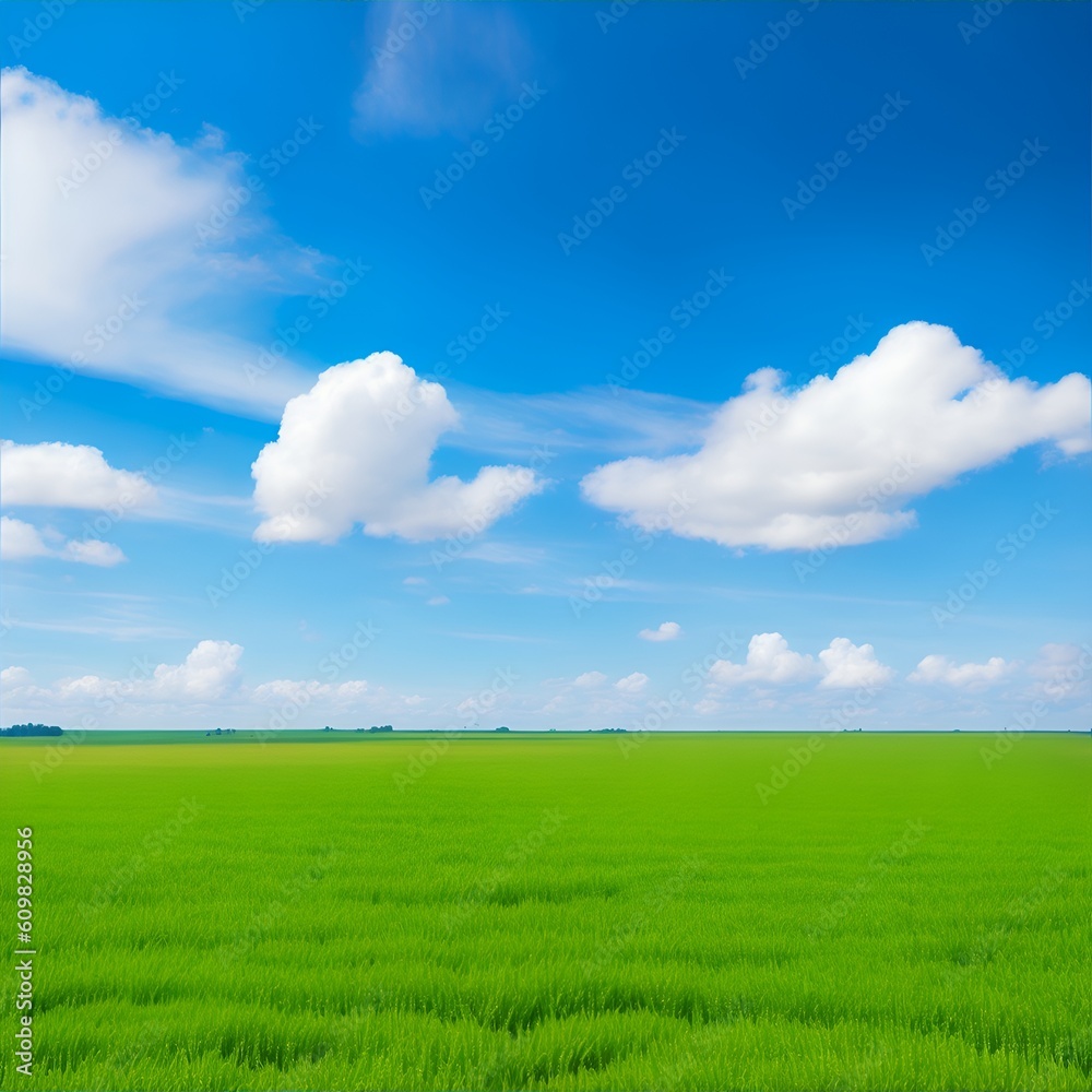 Crops growing on field with clouds on bright summer day Crops growing on field with clouds on bright summer day