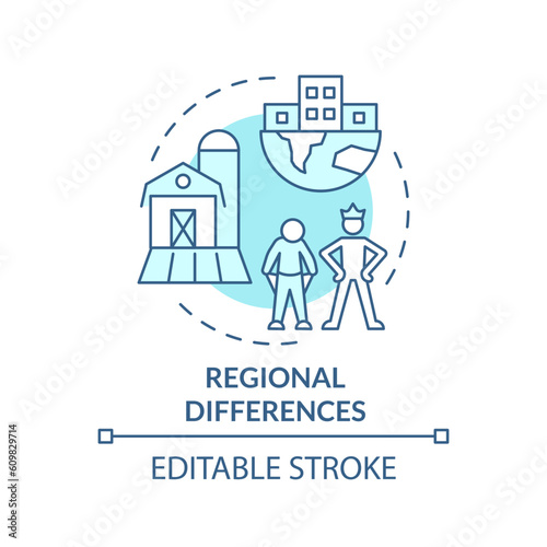 Regional differences turquoise concept icon. Developing country. Income and expenses. Cost of living. Income disparity abstract idea thin line illustration. Isolated outline drawing. Editable stroke