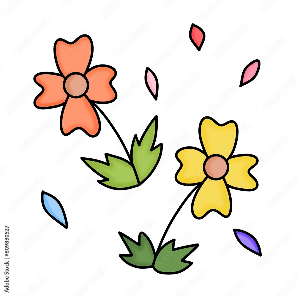 Two beautiful multi-colored flowers fluttering in the wind. Two beautiful multi-colored flowers fluttering in the wind.