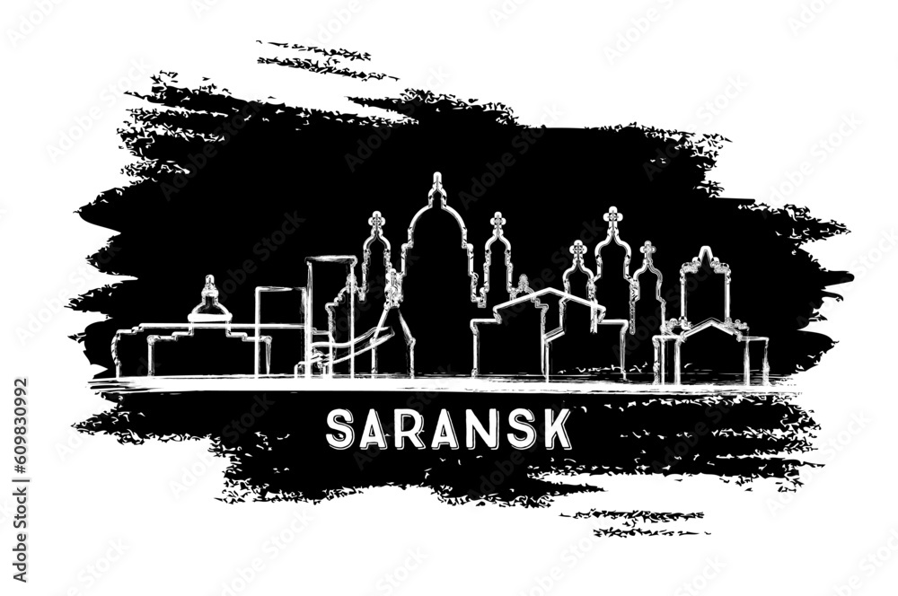 Saransk Russia City Skyline Silhouette. Hand Drawn Sketch.