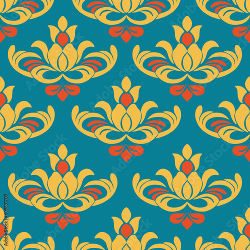 Floral pattern handdrawn. Seamless vector background. Yellow and Blue ornament. Graphic modern pattern.