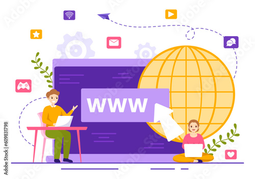 Internet Addiction Vector Illustration with Young People Addicted to Using Devices Such as Laptop or Smartphone in Flat Cartoon Hand Drawn Templates
