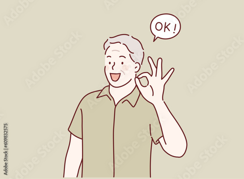 senior man is showing a gesture Okay, ok. Hand drawn style vector design illustrations. Hand drawn style vector design illustrations.