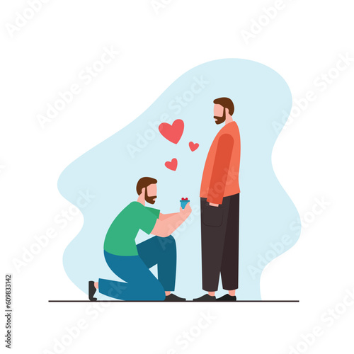 LGBT Pride Day Celebration, Gay community propose concept illustration, Boy Propose Boy Stick Character Vector Template