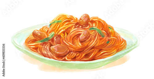 美味しそうなナポリタンスパゲティの水彩イラスト(PNG)