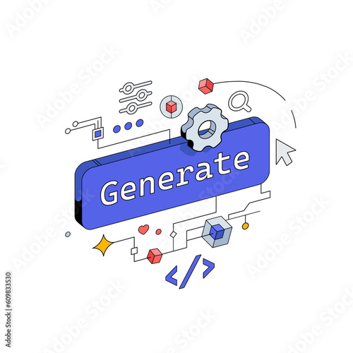 Button Signboard Plate with the inscription Generate. 3d isometric Vector illustration.