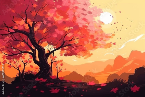 anime style pink cherry tree background