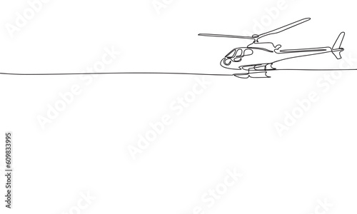 Line art, helicopter. Isolated copter one line continuous outline vector illustration. 