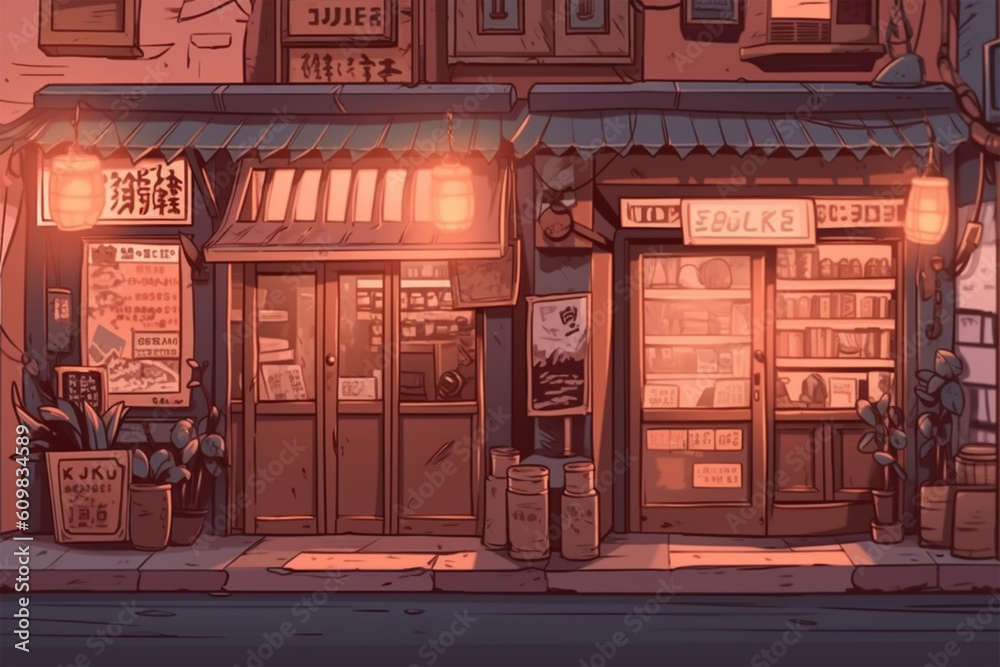 anime style japanese shop background Stock Illustration | Adobe Stock