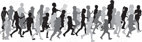 Group of people running, conceptual silhouettes. 
