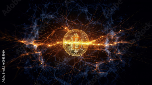 Representation of the digital lightning network of the bitcoin blockchain technology and it fast transaction per second defi