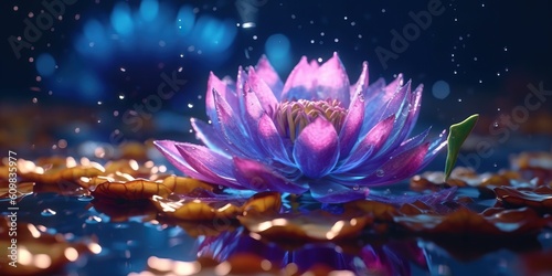 Portrait lotus flower on the water with light AI Generative