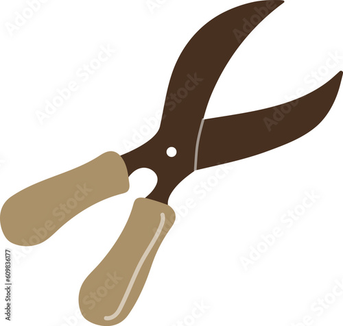 Garden shears, gardening tool. Vector illustration of garden element. Flat style.