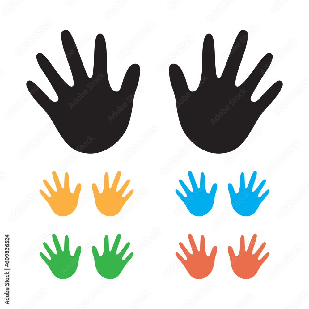 Abstract prints of hands of the child isolated vector illustration art finger ink color palm trace. Abstract prints of hands of the child isolated vector illustration art finger ink color palm trace.