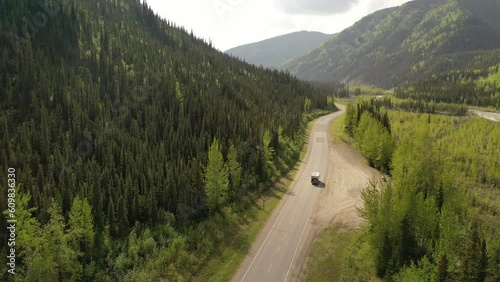 Aerial view of Alaska highway through Canada and the United States