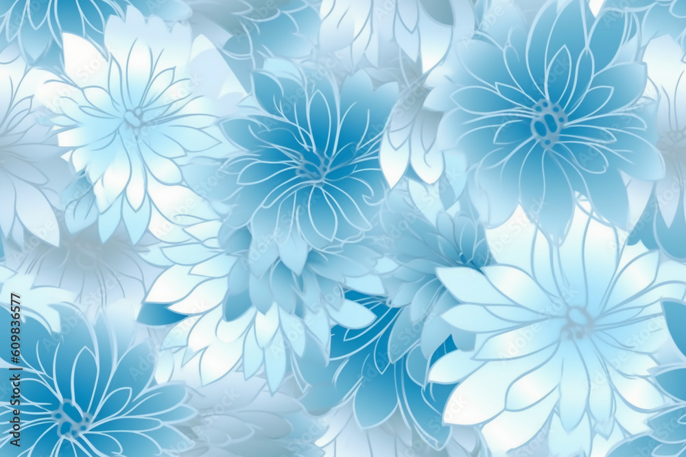 Sky blue light sky blue seamless flower pattern combined with a soft sky blue gradient, AI geneartive Sky blue light sky blue seamless flower pattern combined with a soft sky blue gradient, AI geneartive