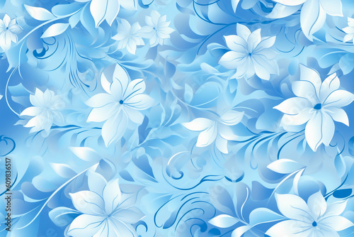 Sky blue light sky blue seamless flower pattern combined with a soft sky blue gradient  AI geneartive