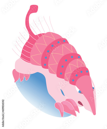 Pink Fairy Armadillo. Chlamyphorus truncatus. Flat vector Isolated. Unique Animals. This illustration is perfect for postcards, invitation cards and stickers photo