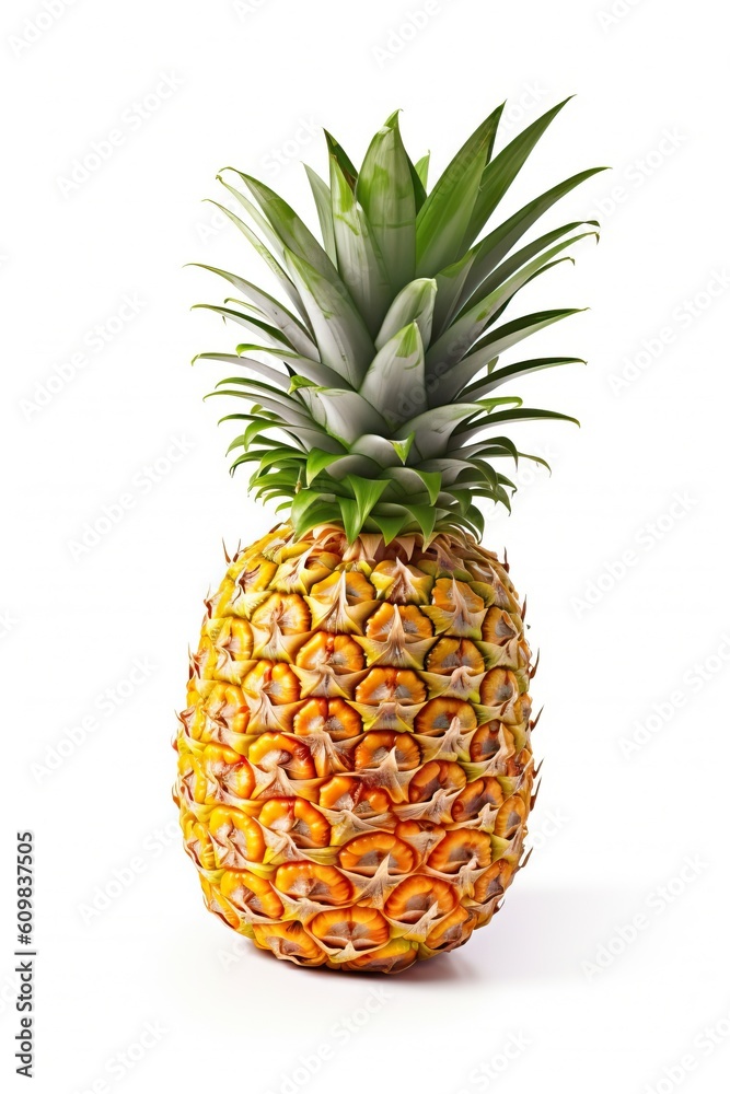 Fototapeta premium Portrait pineapple fruit isolated on white AI Generative