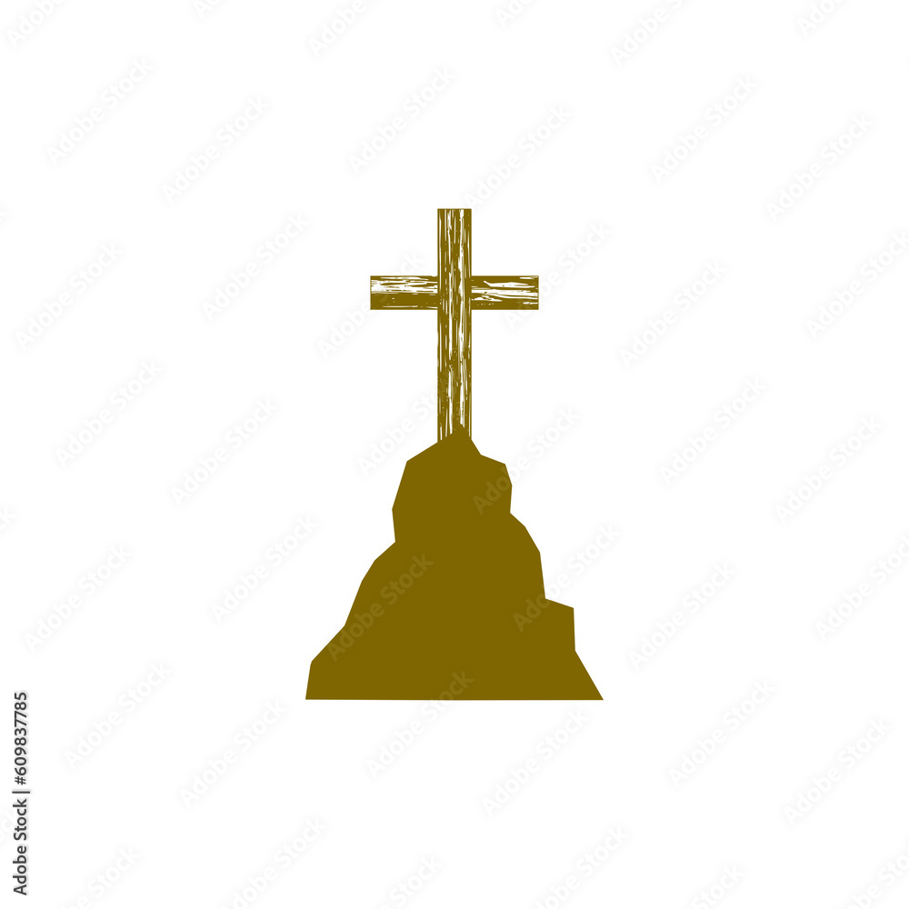 Christian cross on hill icon isolated on transparent background