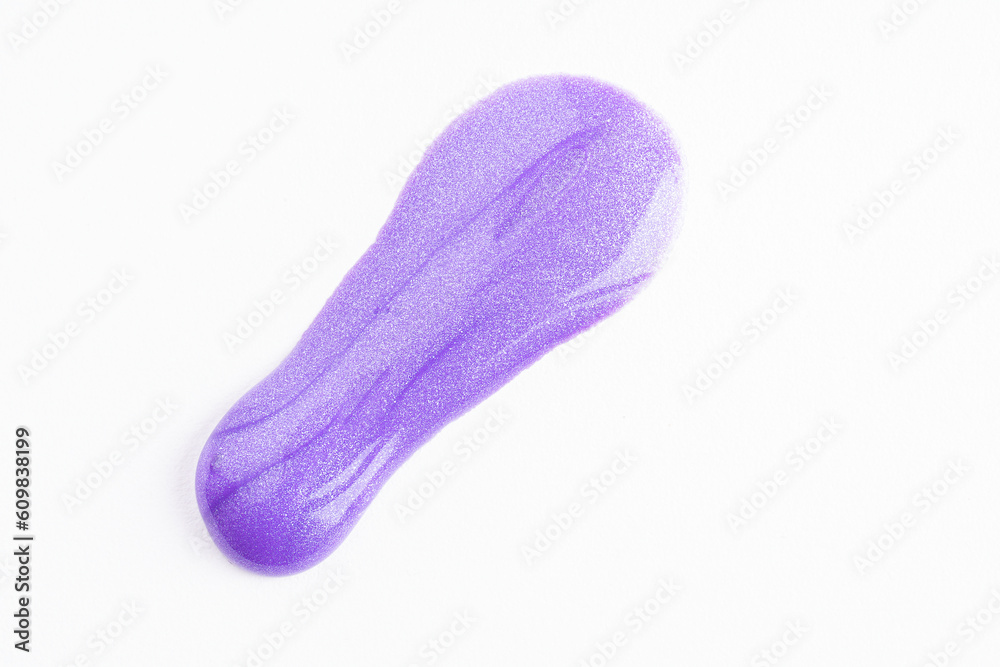 Lilac cosmetic cream smear on white background. Violet beauty cream smear swipe swatch closeup. Lavender face serum, lotion, moisturizer on white. Light purple paint swatch Lilac cosmetic cream smear on white background. Violet beauty cream smear swipe swatch closeup. Lavender face serum, lotion, moisturizer on white. Light purple paint swatch