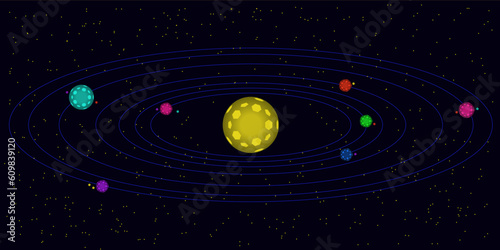 An abstract representation of an alien solar system