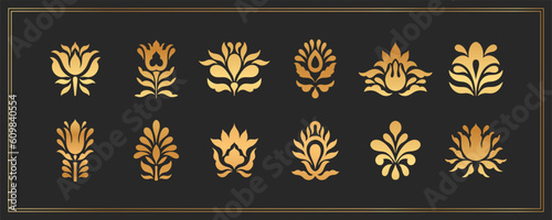 Text boarder divider Mughal symbol for printing in typography. Floral elegant motif in silhouette. Mughal style mirrored palmette.