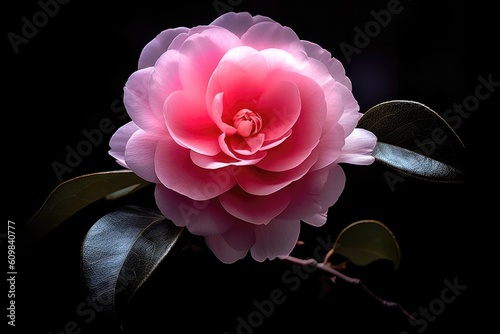 Portrait camellia flower isolated on black AI Generative