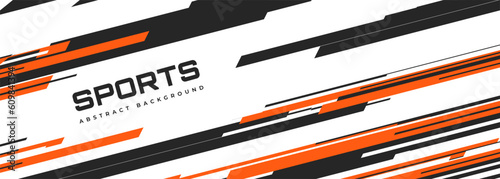 Abstract modern white wide sports background with diagonal black and orange lines. Vector illustration banner.