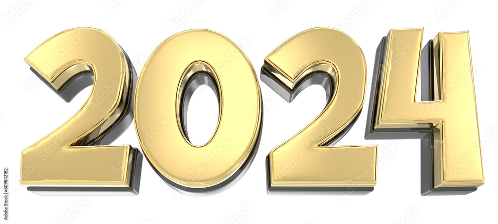 Happy New Year Number 2024 Gold 3D Render Happy New Year Number 2024 Gold 3D Render