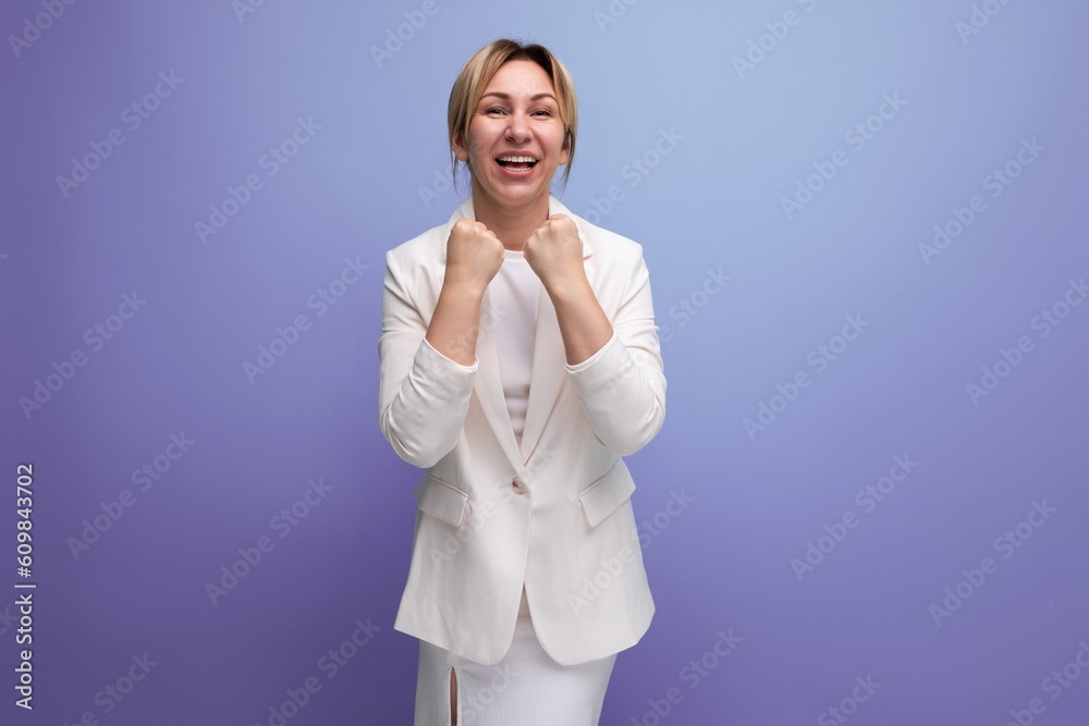 cute smart young european blonde business woman in white jacket and dress cute smart young european blonde business woman in white jacket and dress