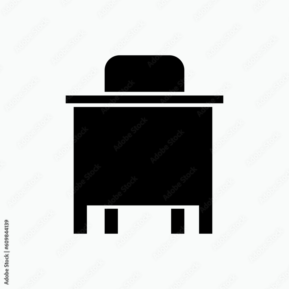 Absent Icon. Not Present. Desk and Chair Symbol - Vector. Absent Icon. Not Present. Desk and Chair Symbol - Vector.