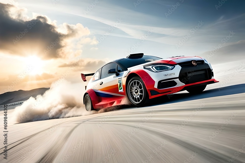 Fototapeta premium Car drifting image diffusion race drift car with lots of smoke from burning tires on speed track