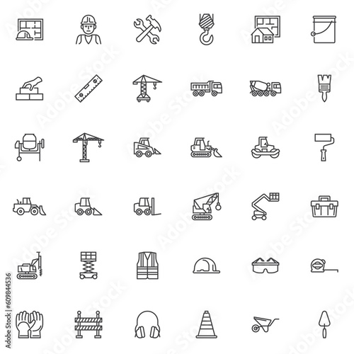 Building and construction line icons set