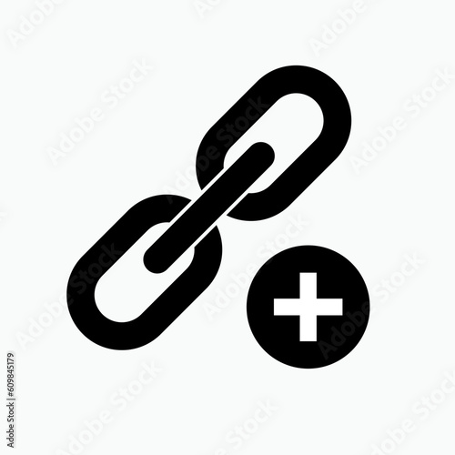 Add Link Icon. Symbol Increase Connection. Chain Plus.    