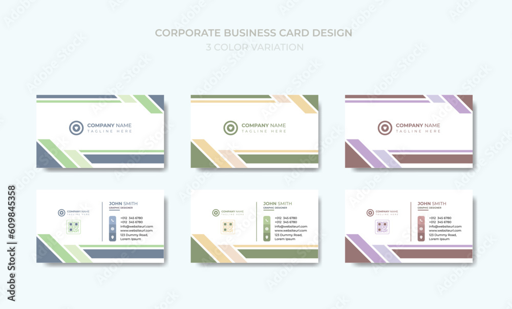 Vector Modern Creative and Clean Business Card Template with 3 color theme variation