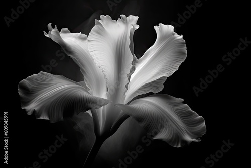 Portrait black and white iris flower isolated on black AI Generative