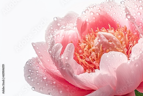Portrait macro peony flower with water drops AI Generative