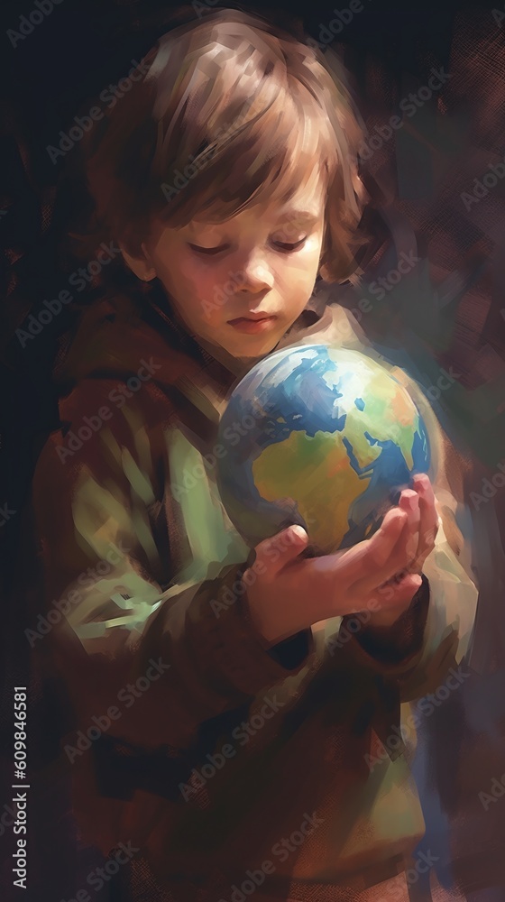 A child holding the planet on Earth Day A child holding the planet on Earth Day