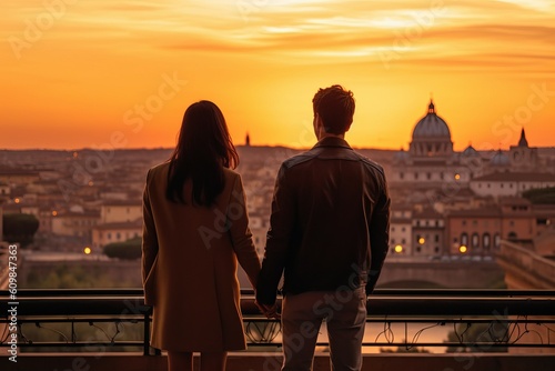 Couple rome sunset meet. Generate Ai