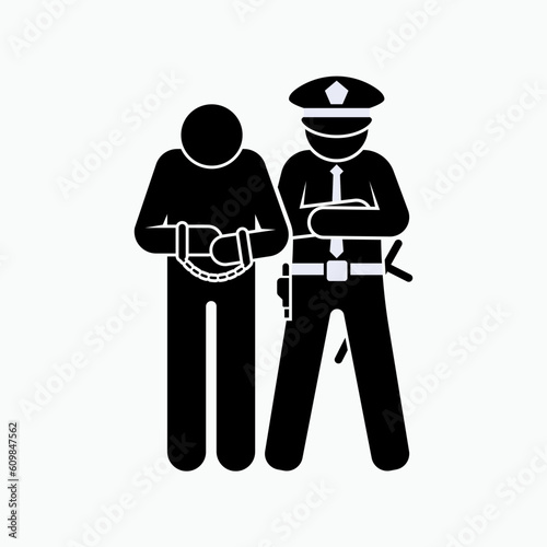 Arrested Icon. Bandit, Prisoner. Crime, Bad Guy Illustration. Convicted Symbol - Vector. 