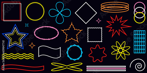 Shape set y2k style for banner. Y2k aesthetic.Shape set y2k style for decoaration.Simple shapes.Shape set y2k style for poster.Trendy 90s.Trendy geometric forms.