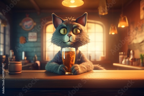 Cute cat beer. Generate Ai