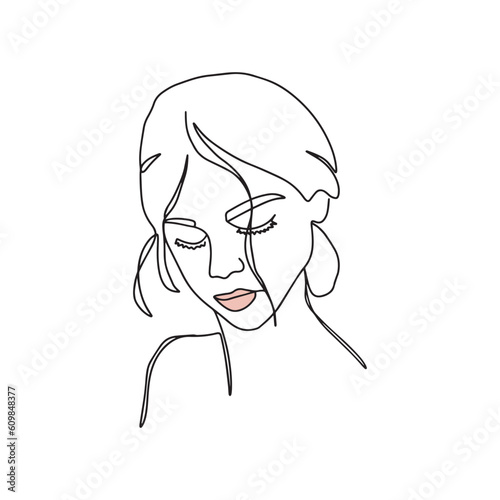 Abstract minimalistic linear sketch. Woman's face. Vector hand drawn illustration