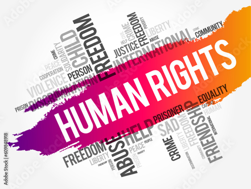 Human Rights are moral principles or norms for certain standards of human behaviour, word cloud concept background
