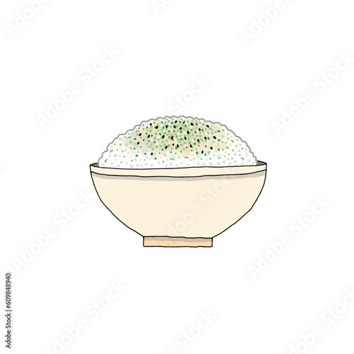 Japanese rice with topping furikake, hand drawn style vector illustration